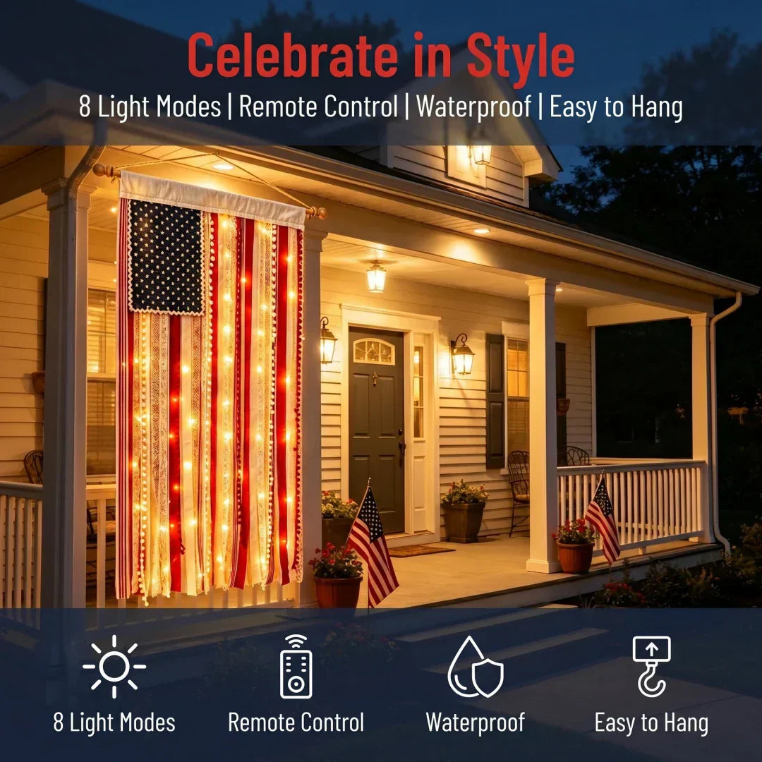 🔥Last Day 49% OFF - ✨🇺🇸4 x 2.3 Ft Lighted Rag American Flag Banner - 🎆 USA 250th Celebration💡