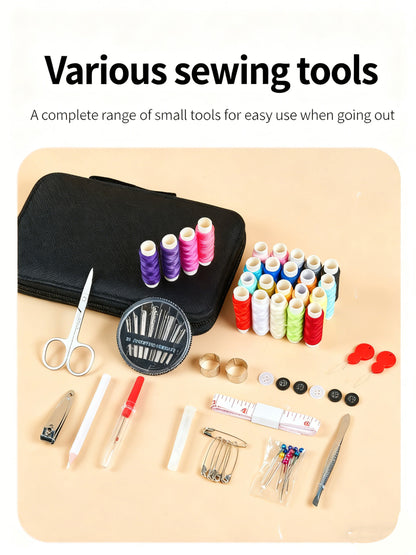 Portable Home Sewing Kit with Needle & Thread Storage Box for Hand Sewing, Knitting and Mending