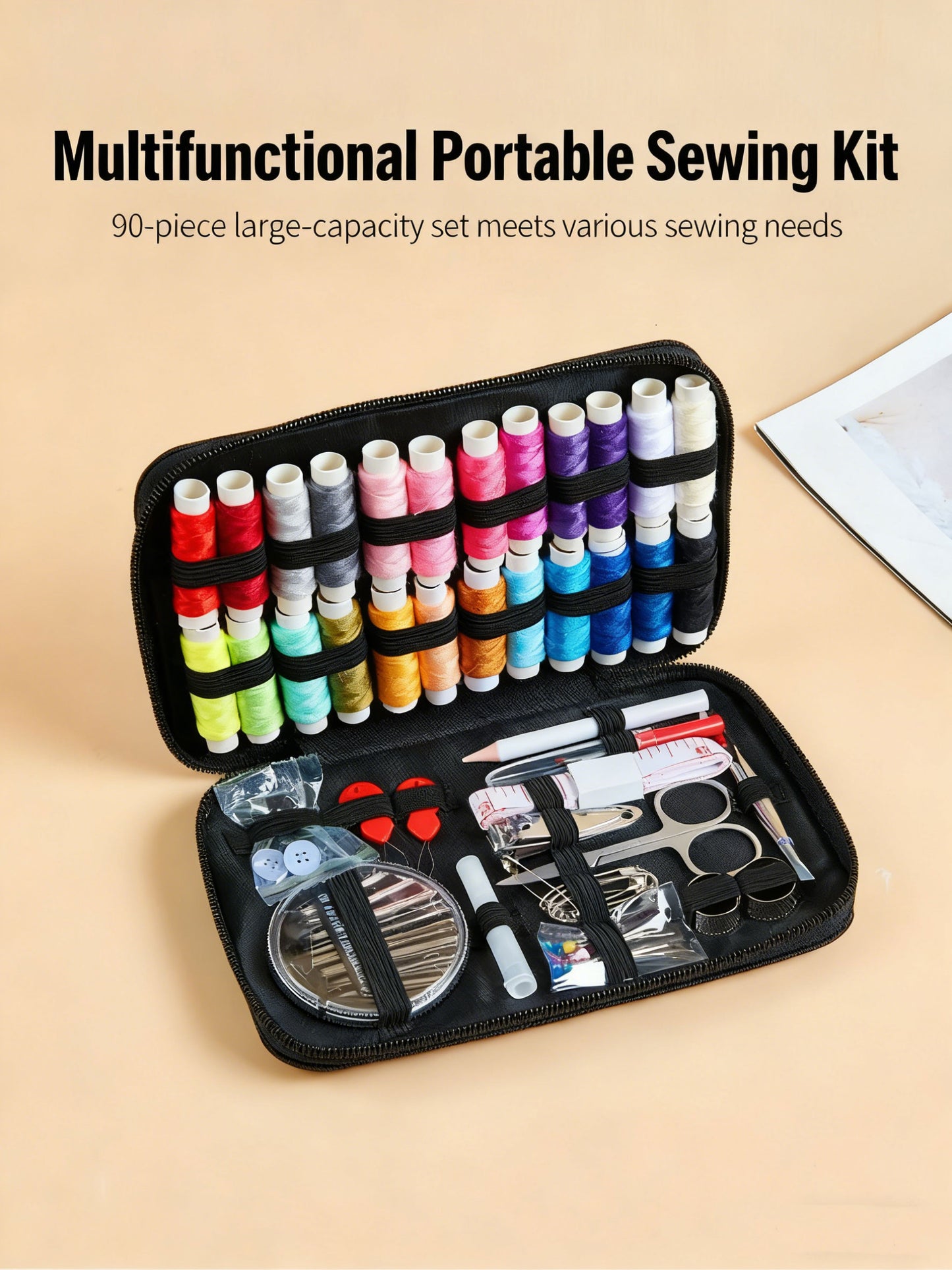 Portable Home Sewing Kit with Needle & Thread Storage Box for Hand Sewing, Knitting and Mending
