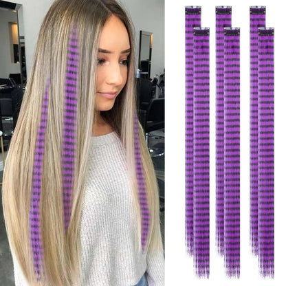 24 Inch Clip-On Glitter Hair Tinsel Extensions 6 Pcs Set